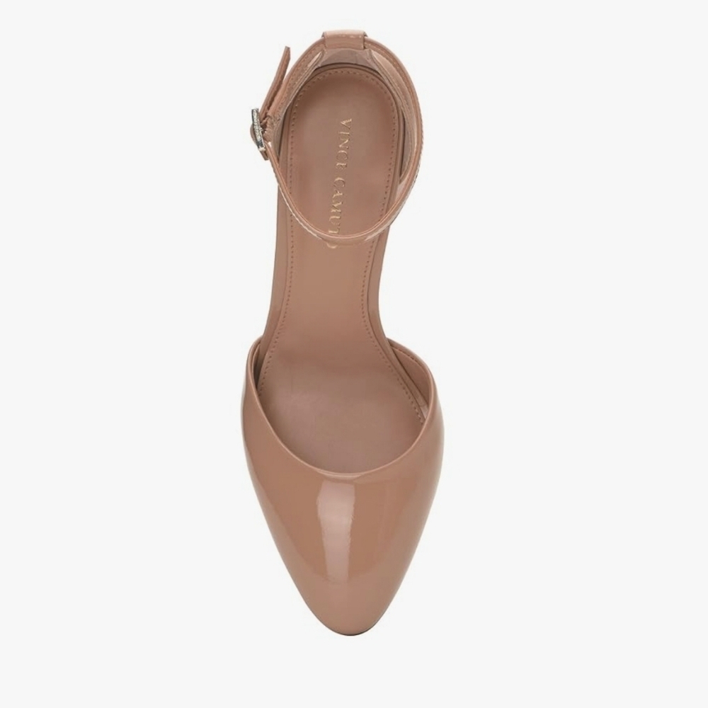 Vince Camuto Womens Addilenz Block Heel Ankle Pump Nude Tan Patent Leather Sz 9 - Picture 4 of 9